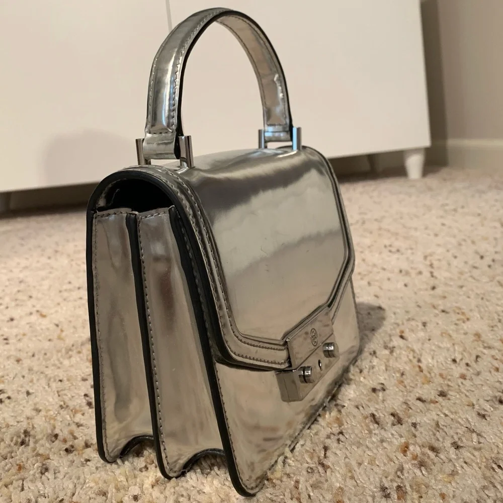 Tory Burch Metallic Silver Top-Handle Satchel